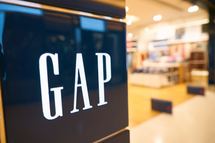 Close up of Gap sign inside of a mall.