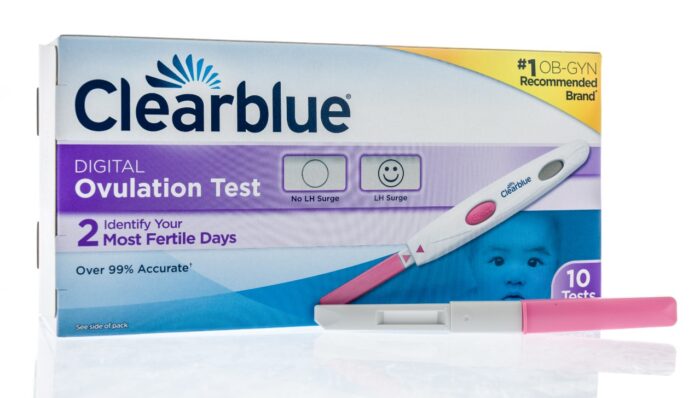 A package of Clearblue digital ovulation test on an isolated background.
