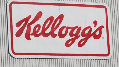 Close up of Kellogg's signage on exterior of building.