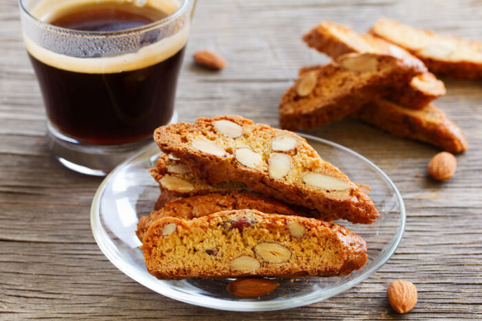 Italian biscotti cookies with a cup of coffee.