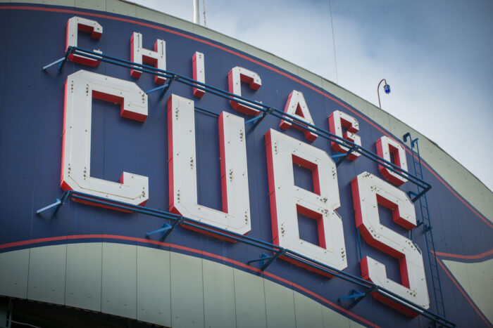 Close up of Chicago Cubs Sign at Wrigley Field.