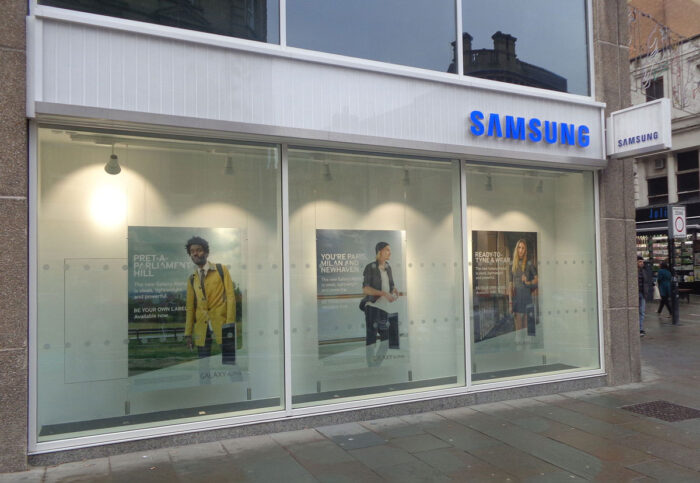 Exterior of a Samsung store.
