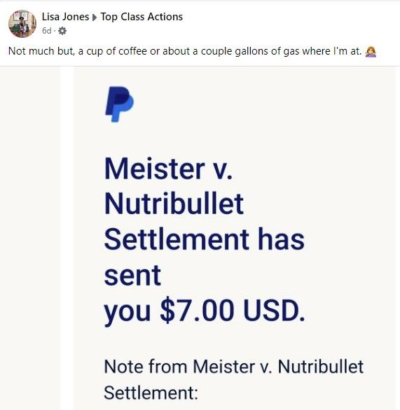 Nutribullet FB 9-24-22 class action settlement payout
