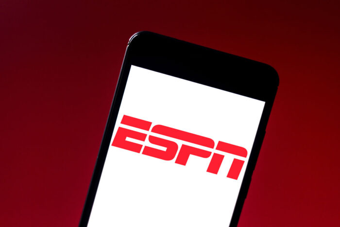 Close up of a smartphone with ESPN logo displayed on screen.