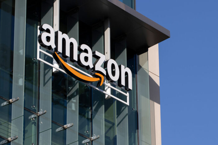 Amazon logo is seen at the Amazon campus in Palo Alto, California.