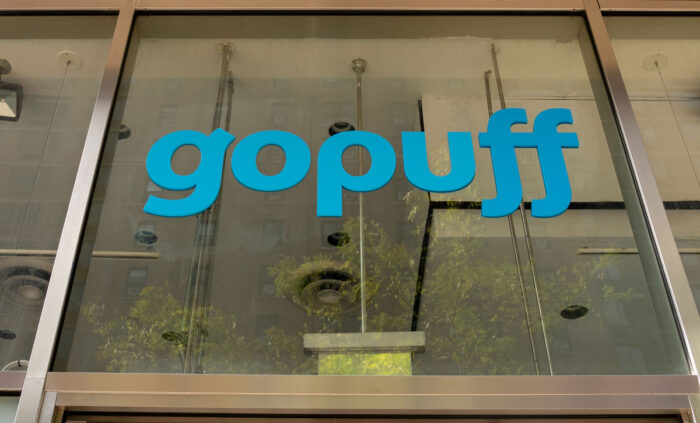 Gopuff sign on the building in New York City, NY, USA.