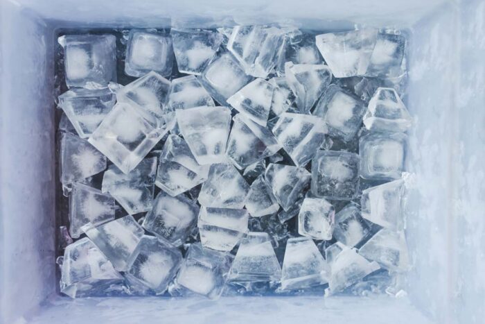 Close up of ice cubes in a freezer tray - Whirlpool refrigerator