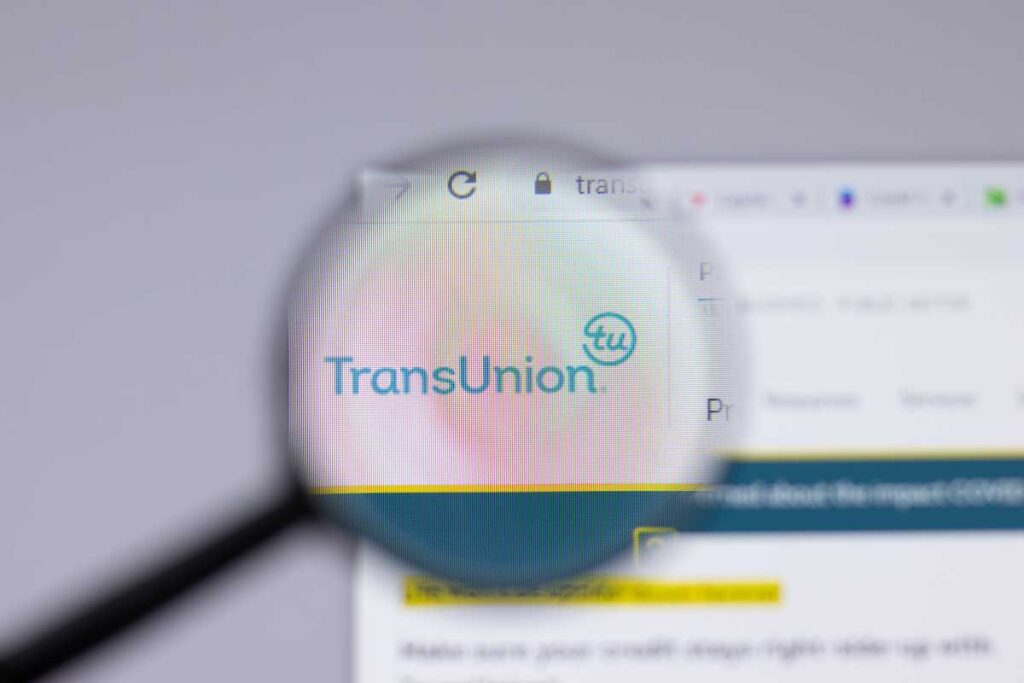 TransUnion logo close-up on website page.