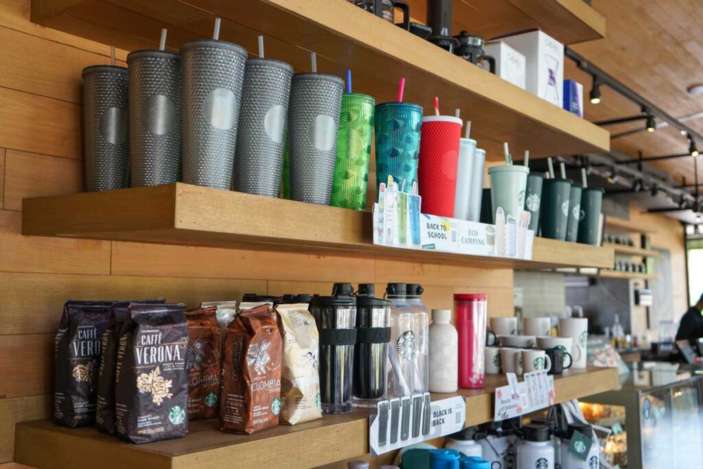 A variety of Starbucks products for sale inside one of its locations - Starbucks class action
