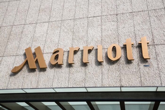 Close up of Marriott signage.