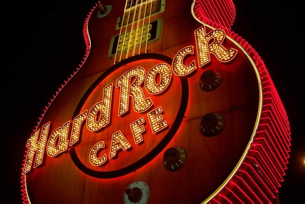 Close up of Hard Rock signage.