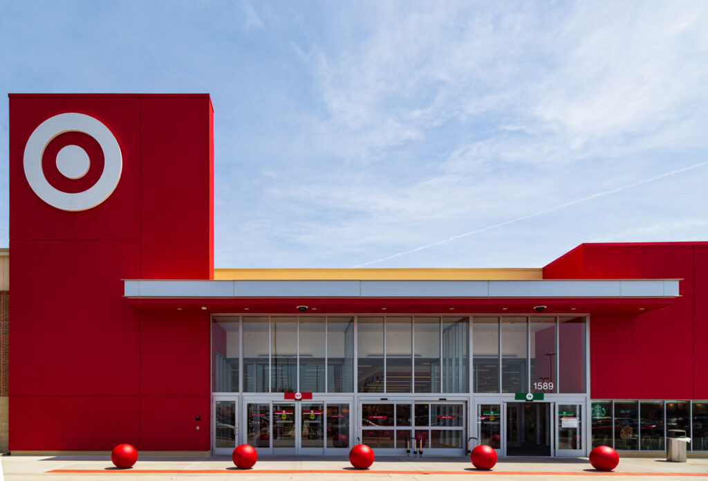 Exterior of a Target store against a bright blue sky.