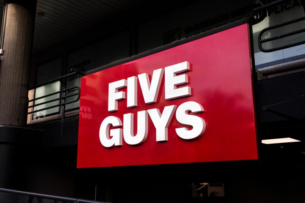 Five Guys logo on Five Guys restaurant.