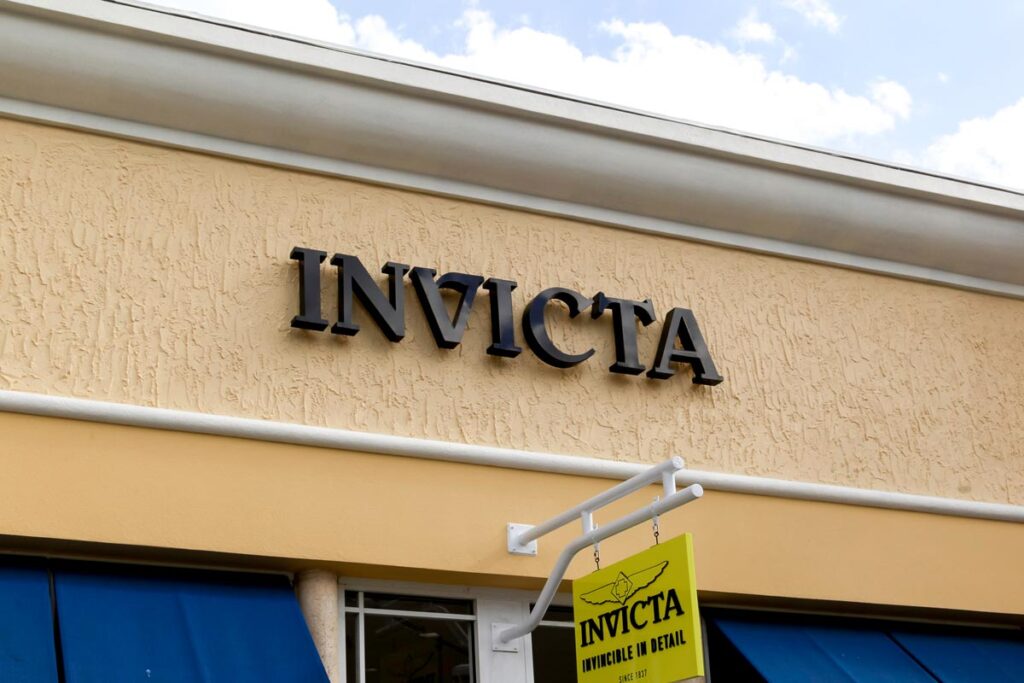 Invicta store sign above the entrance in Orlando, Florida.
