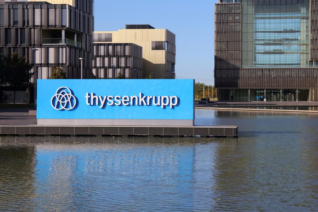 Thyssenkrupp company headquarters signage, representing the thyssenkrupp class action lawsuit settlement.