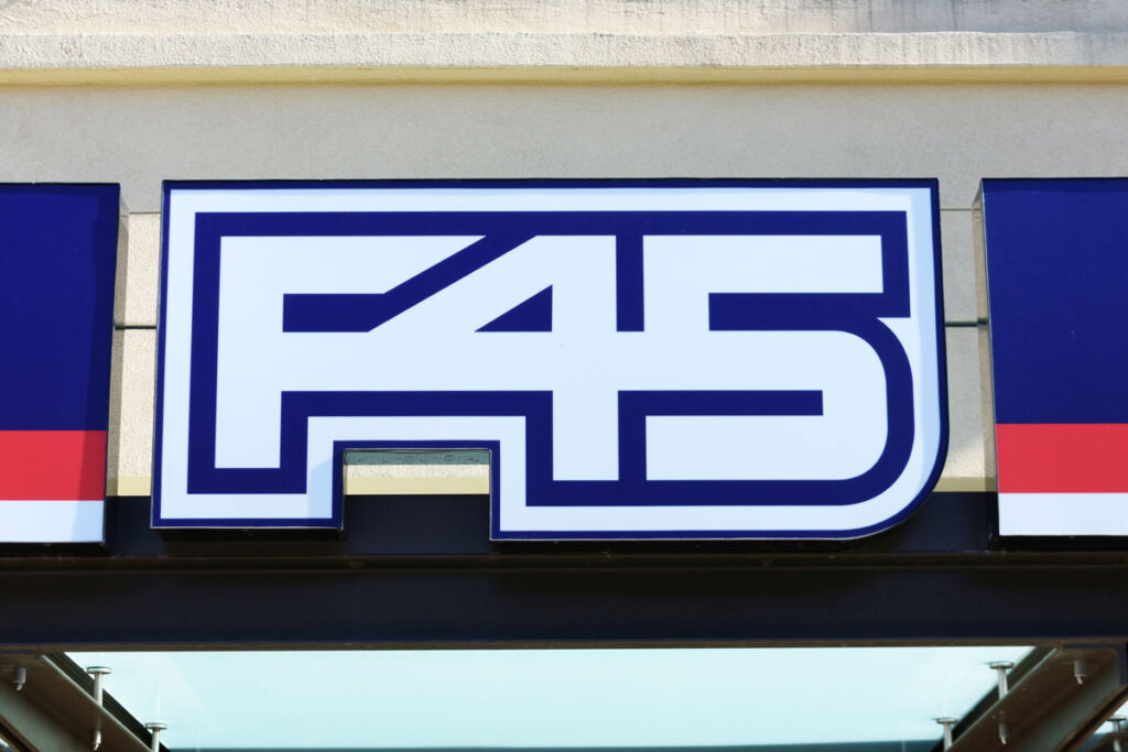 Close up of F45 signage.