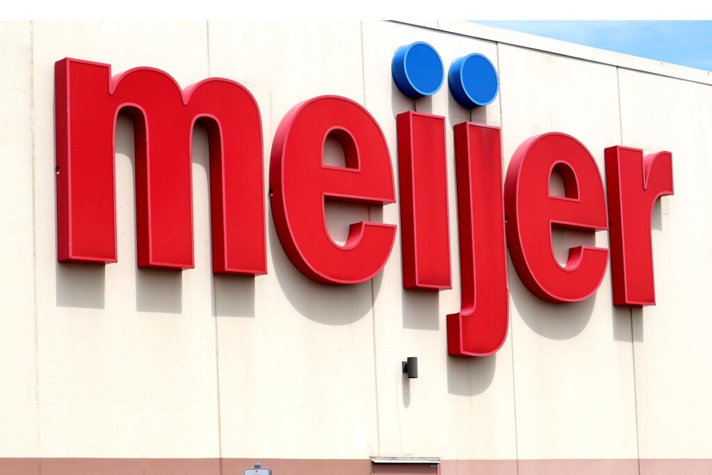 Close up of Meijer signage on exterior of one of its locations.