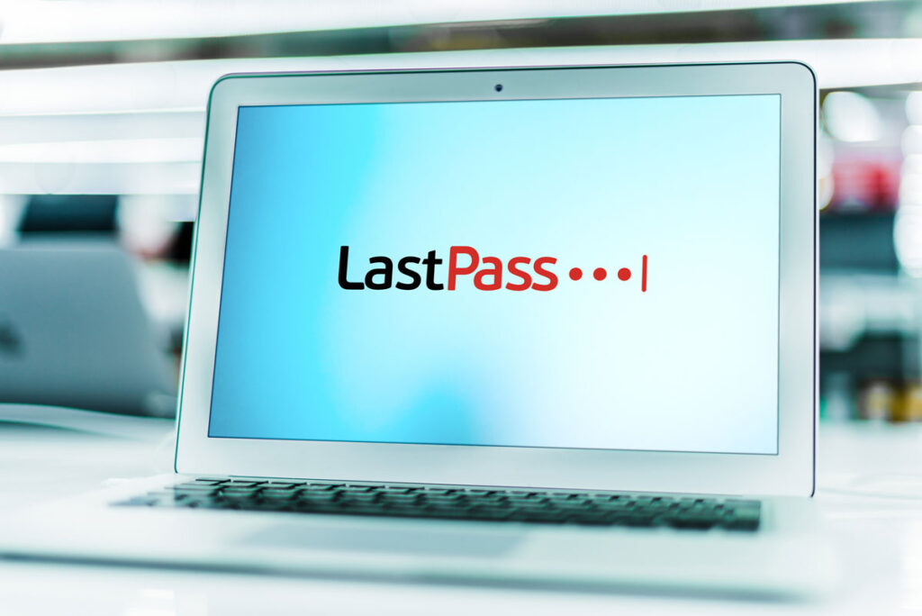 Laptop computer displaying logo of LastPass - LastPass class action