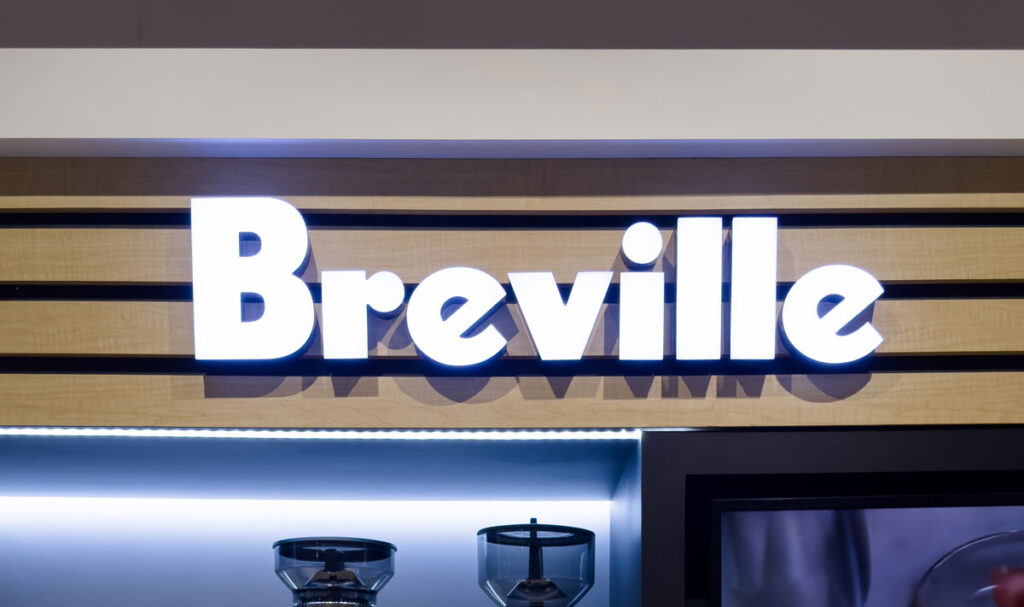 Close up of Breville signage.