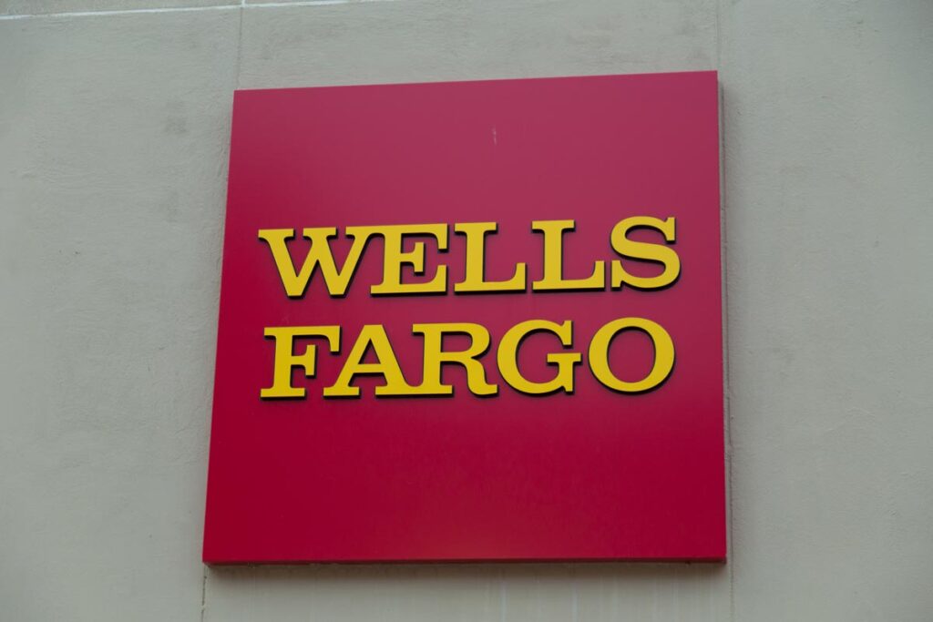 Close up of Wells Fargo signage.