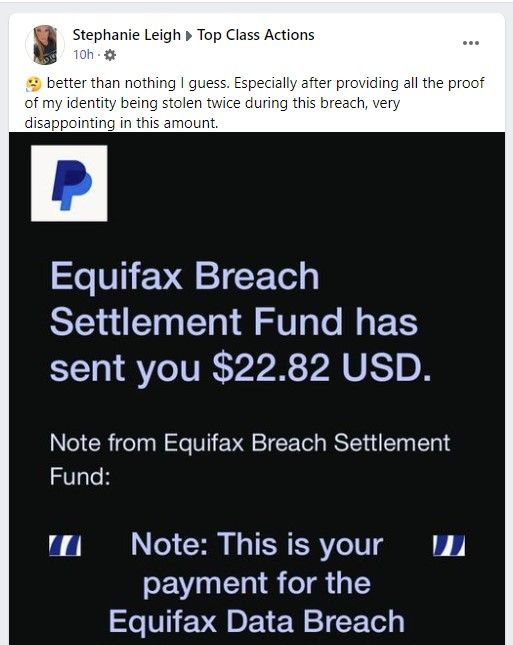 Equifax data breach FB 12-20-22 class action settlement payments