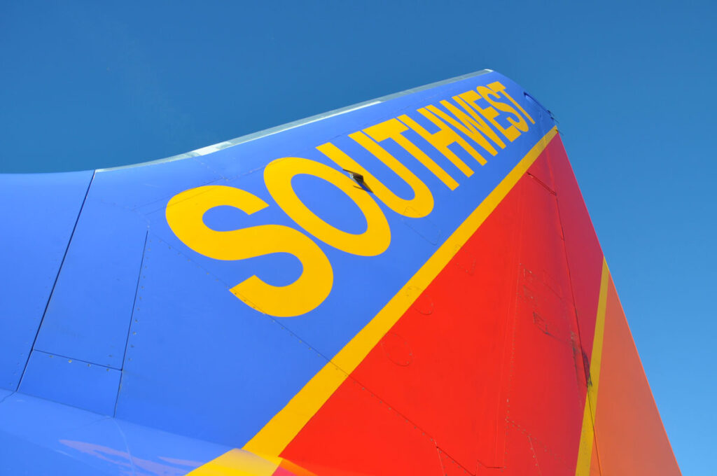 Close up of Southwest logo on the tail of a plane - refund class action