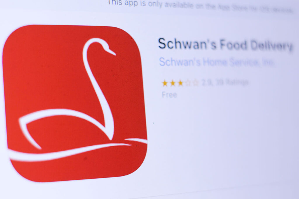 Close up of Schwans mobile app displayed on a computer screen.