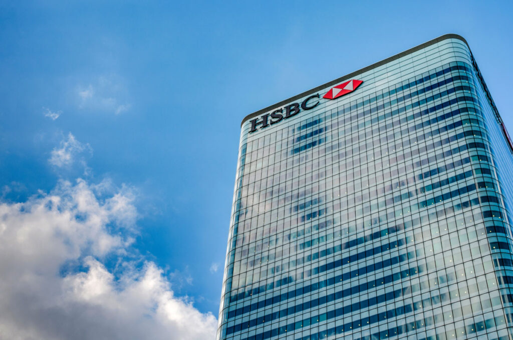 HSBC building towering in the sky.