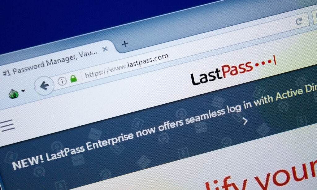 Homepage of Last Pass website on the display of PC - Last Pass class action, data breach