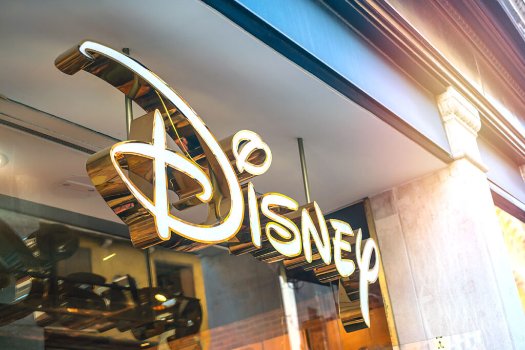 Close up of Disney signage - ESPN Disney lawsuit