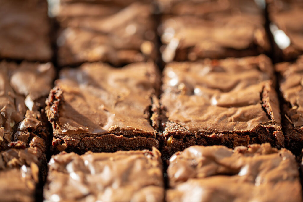 Close up of delicious chocolate brownies - H-E-B brownies recall