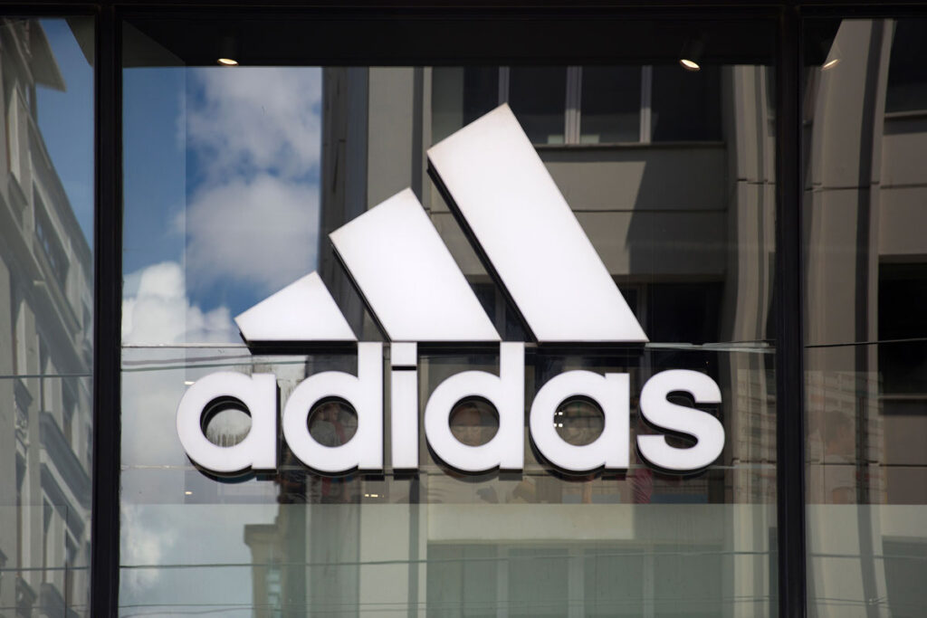 Close up of Adidas signage.