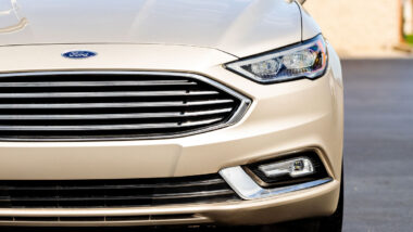 The front end of a 2017 Ford Fusion.