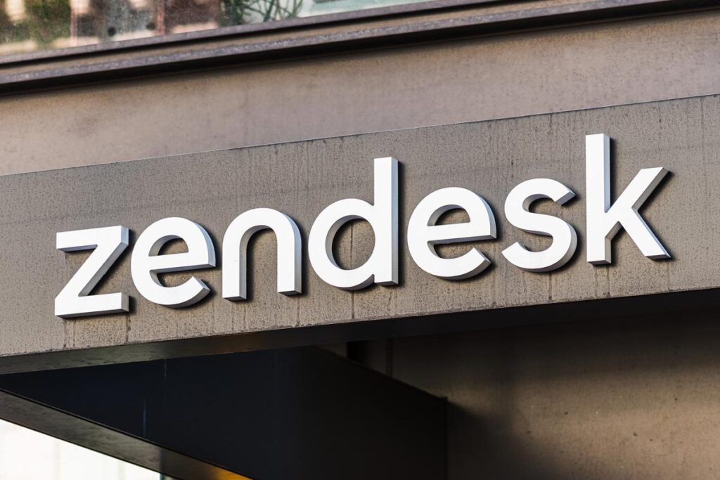 Zendesk sign at their headquarters in downtown San Francisco.