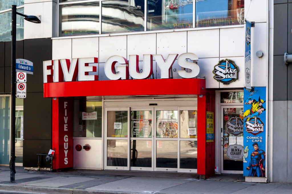 Exterior of a Five Guys location, representing the Five Guys data breach class action lawsuit.