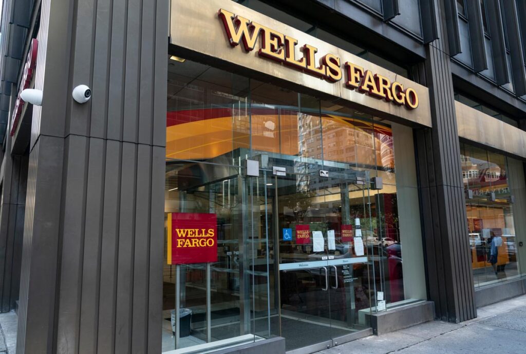 Exterior of a Wells Fargo location, representing the Wells Fargo overtime class action.