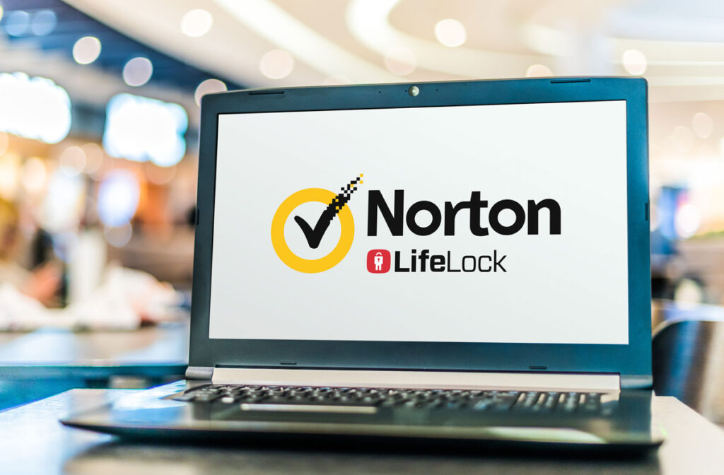 Norton LifeLock logo displayed on a laptop screen.