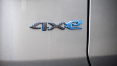 Close up of 4XE embelem on exterior of vehicle.