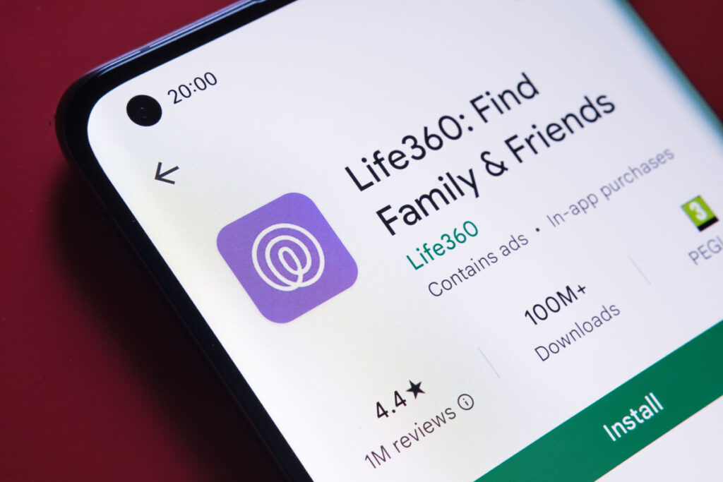 Life360 app download page displayed on a smartphone screen.