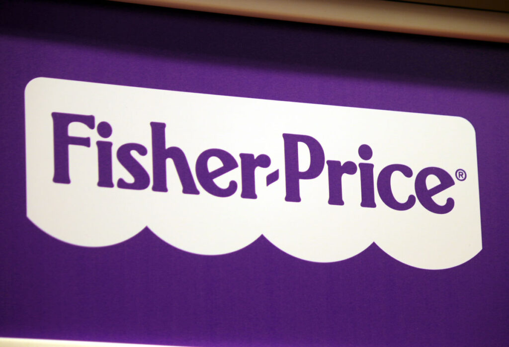 Close up of Fisher Price signage.