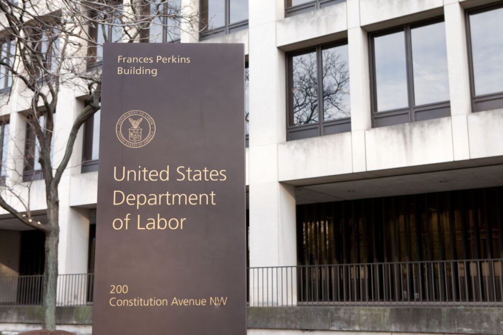 US Department of Labor sign outside government building