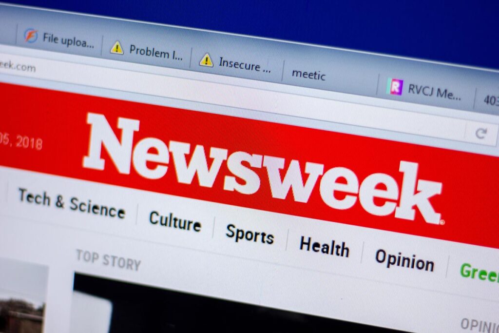 Close up of the Newsweek logo displayed on a computer screen.