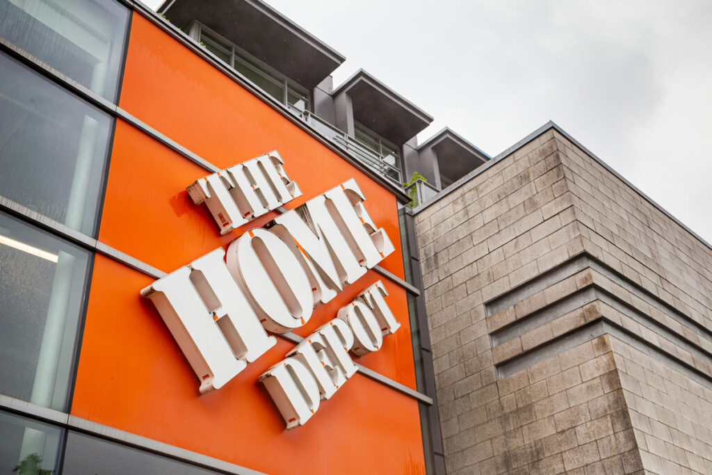 Close up of the Home Depot signage.