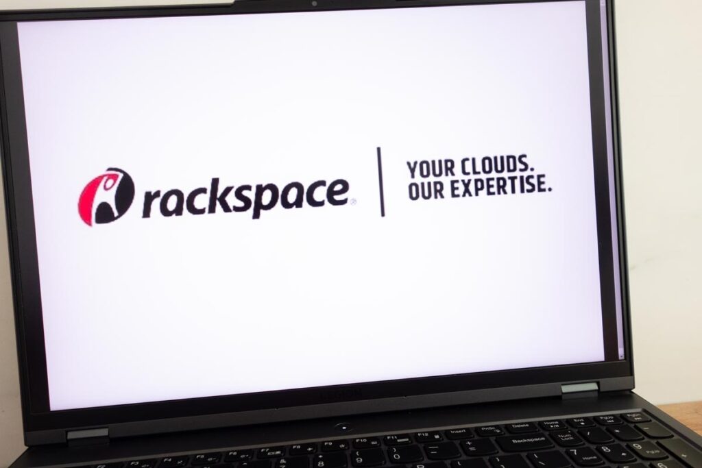 Rackspace Technology Inc cloud computing company logo displayed on laptop computer screen, representing the  Rackspace data breach class action.