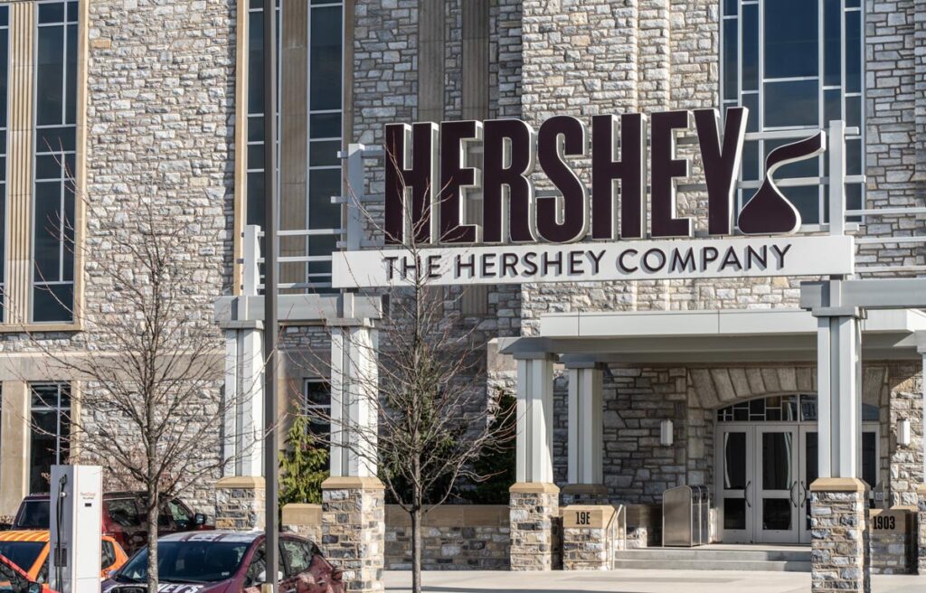 The Entrance of the Hershey Company Chocolate factory in downtown Hershey.