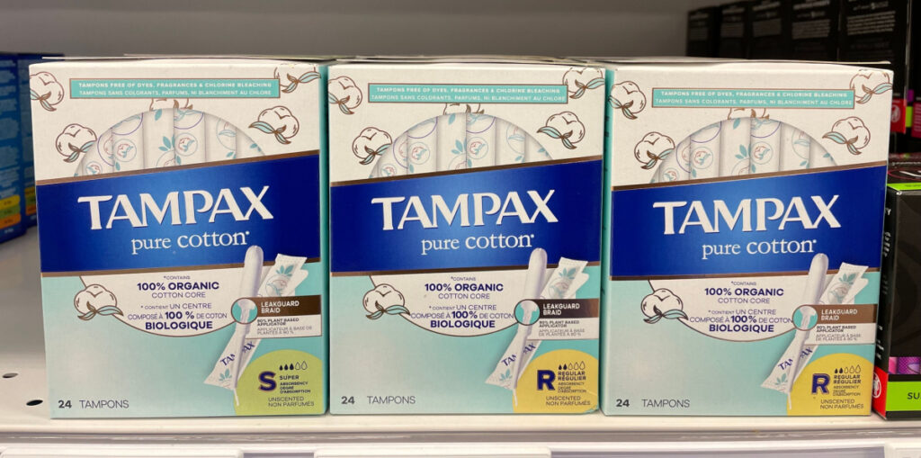 Tampax Pure Cotton on a store shelf