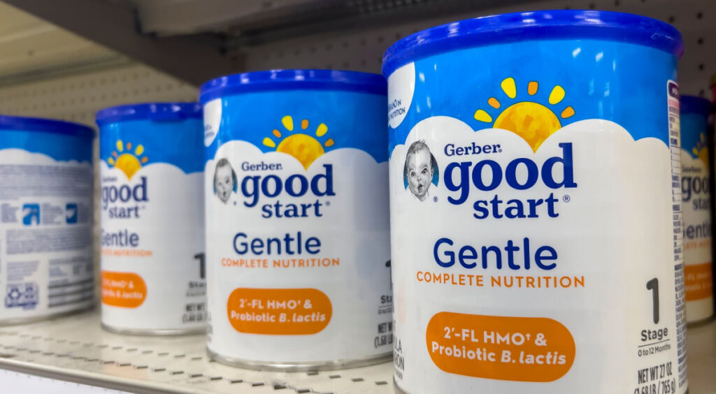 Gerber Goodstart powdered formula on shelves at store