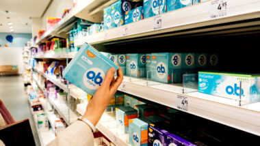 Boxes of OB Tampons on store shelf