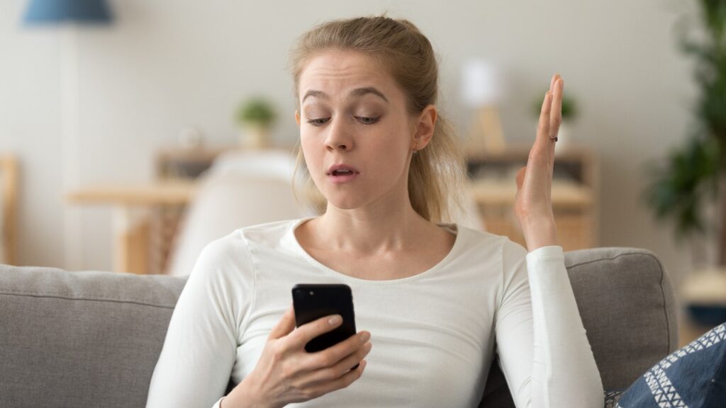 Woman upset about incoming texts