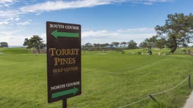 A sign at Torrey Pines Golf Course giving directions of the course